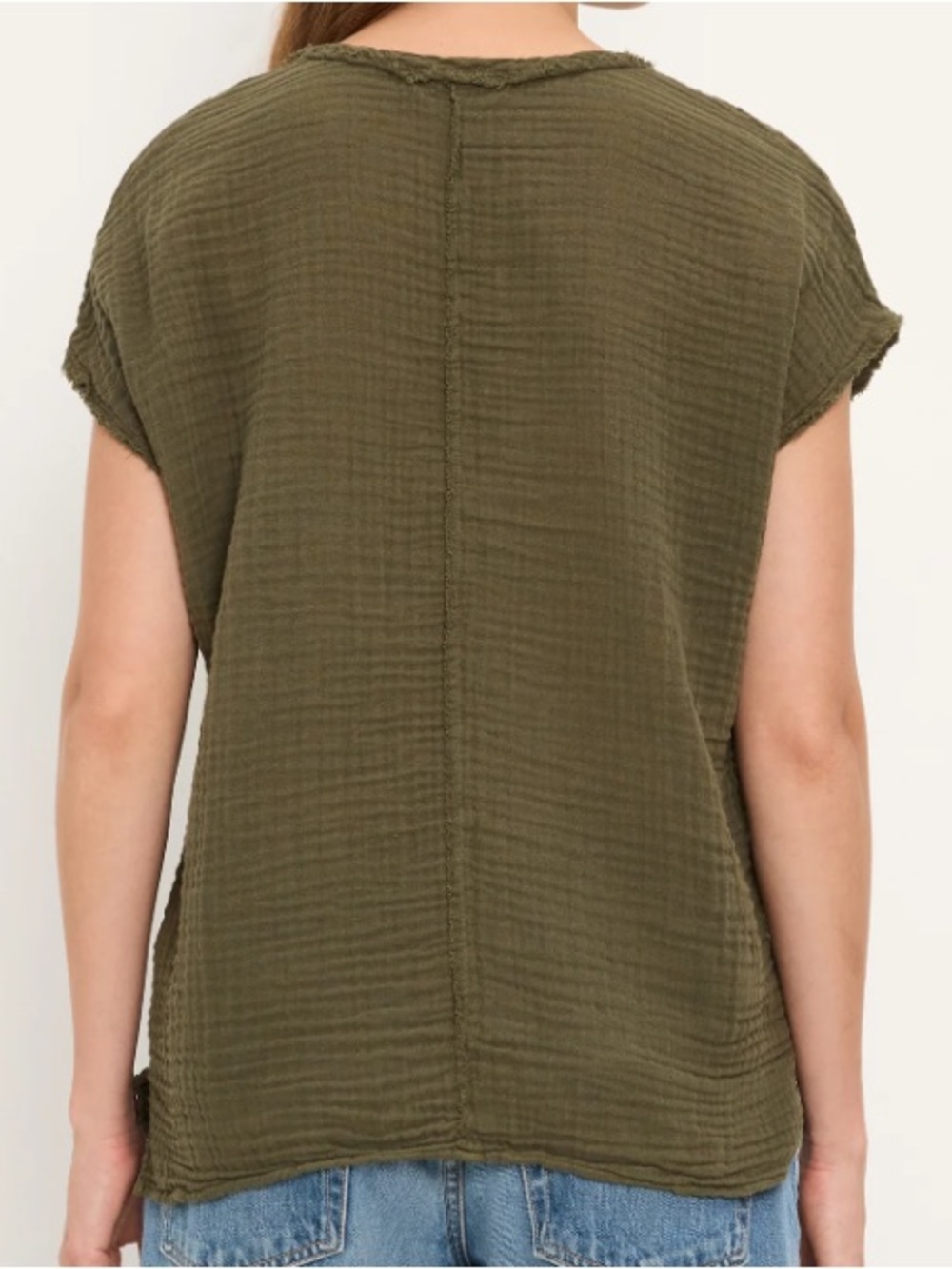 NWT Michael Stars Draya V-Neck Cotton Double Gauze Top Olive Size Medium - Picture 4 of 10